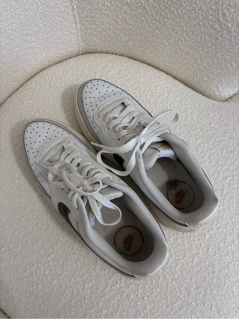 Nike Court Vision Alta White Leopard Print Leather Low Top Sneakers Womens - Picture 2 of 6